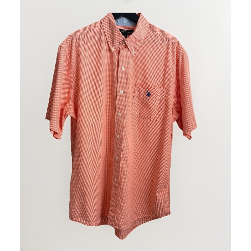 U.S. Polo Assn. Men's Orange checkered Button Front Short Sleeve Shirt XL Summer